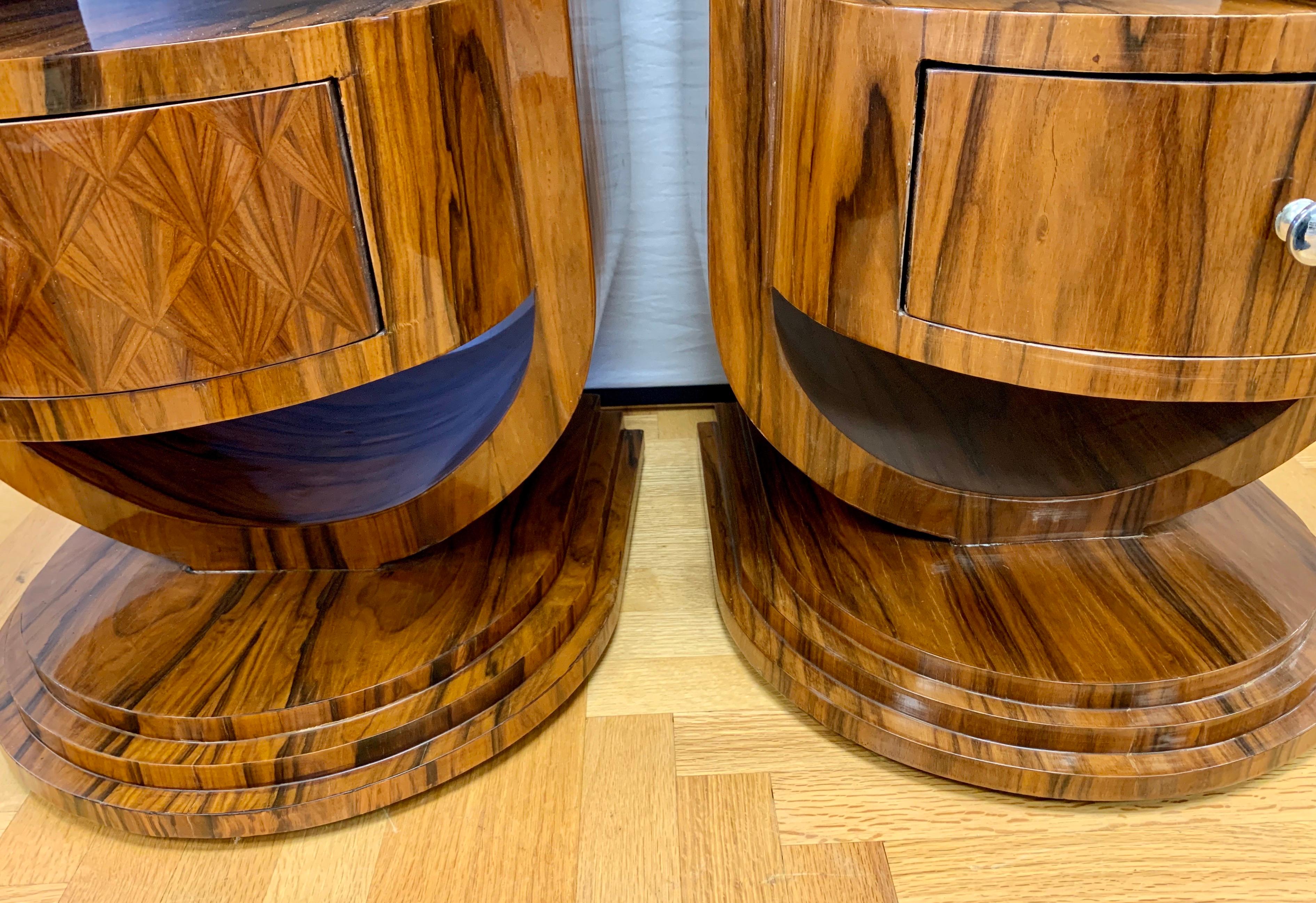Pair of Art Deco Macassar Wood Nightstands End Tables 2