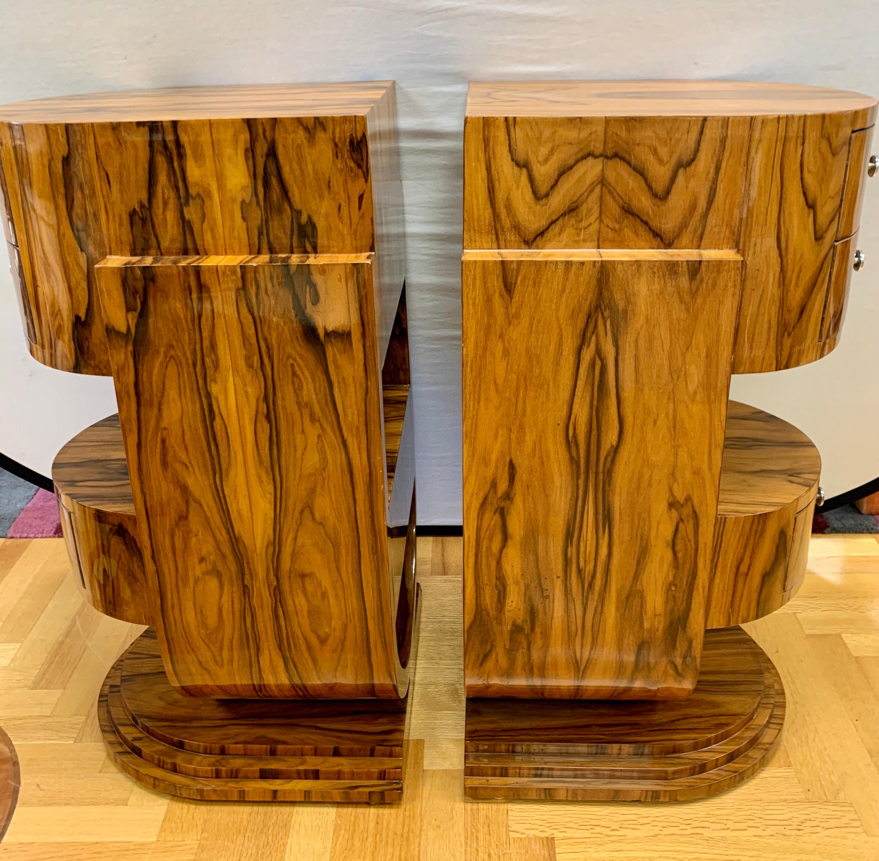 Pair of Art Deco Macassar Wood Nightstands End Tables 3