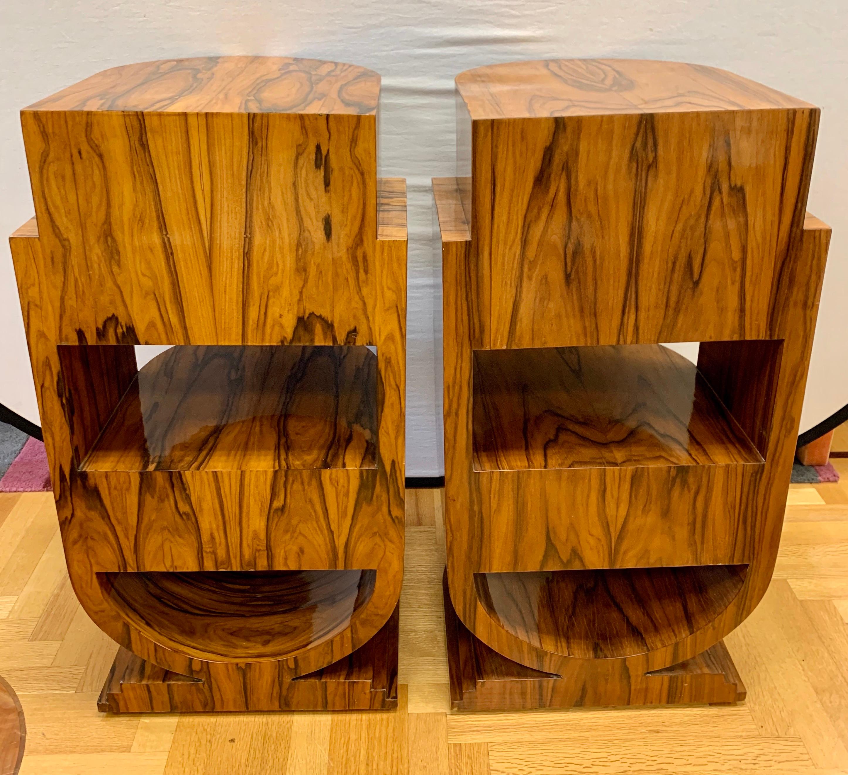 Pair of Art Deco Macassar Wood Nightstands End Tables 4