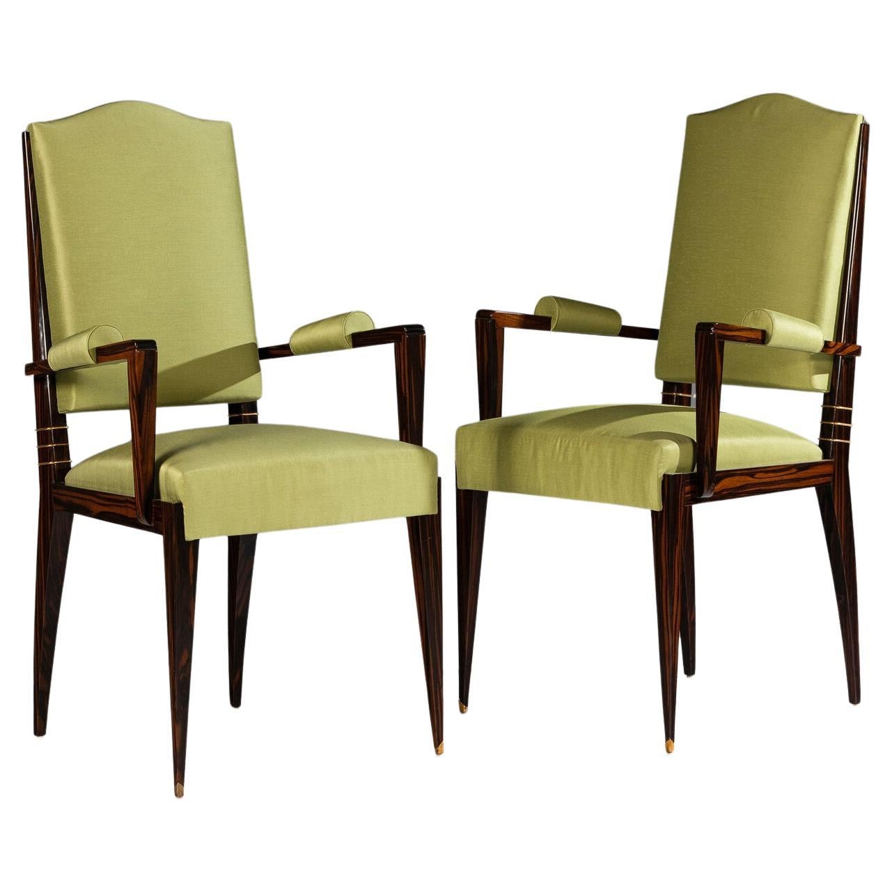 Pair of Art Deco  Macassar Ebony Armchairs By Maison Dominique