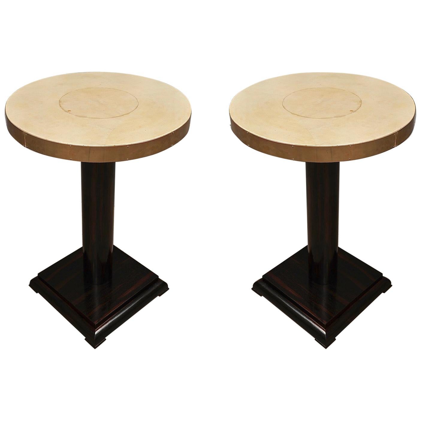 Pair of Art Deco Macassar Goat Skin and Brass Side Tables, 1930