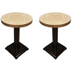 Vintage Pair of Art Deco Macassar Goat Skin and Brass Side Tables, 1930