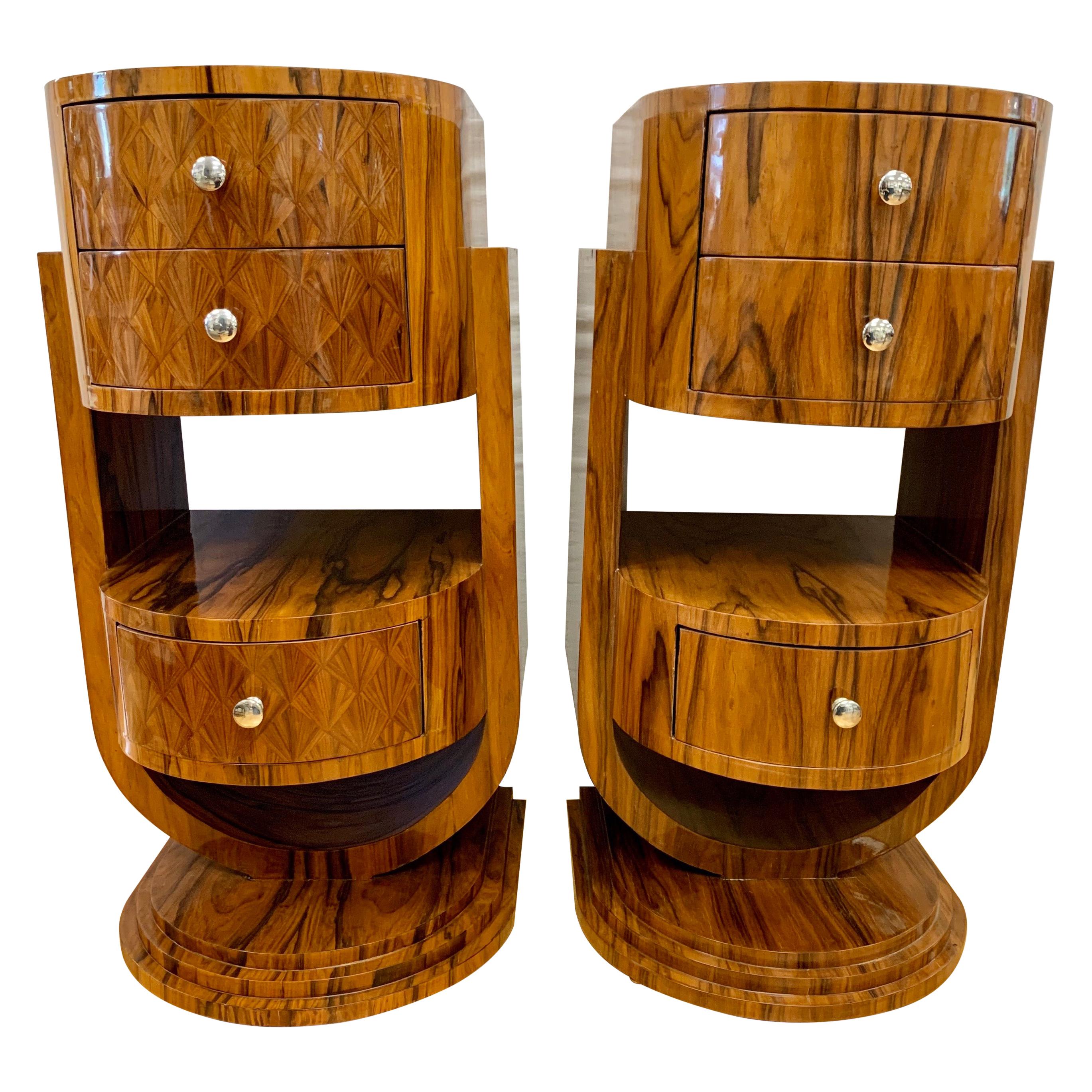 Pair of Art Deco Macassar Wood Nightstands End Tables