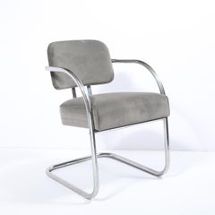 Pair of Art Deco Machine Age Bent Aluminum and Platinum Velvet Occasional Chairs