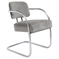Pair of Art Deco Machine Age Bent Aluminum and Platinum Velvet Occasional Chairs