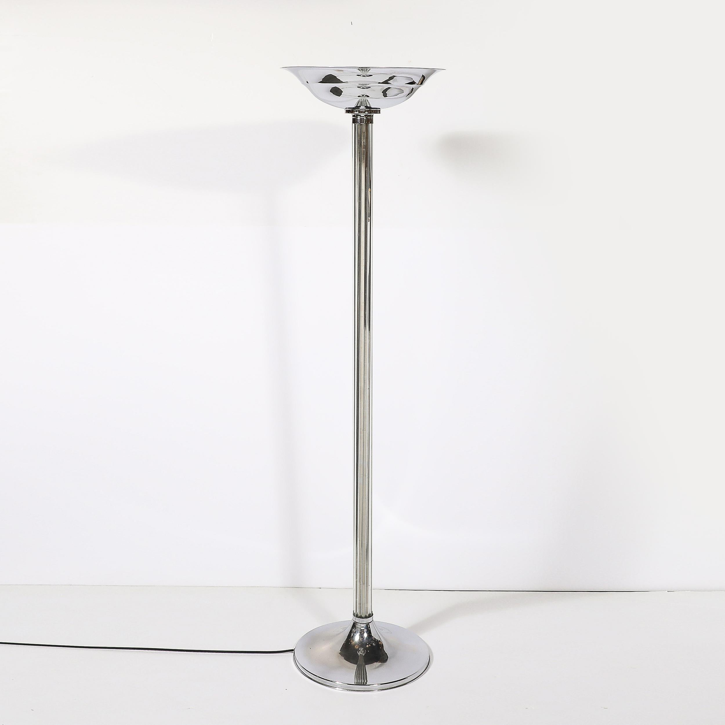 Paire de torchères à tige en verre et chrome de l'âge du Machin Art Déco en vente 1