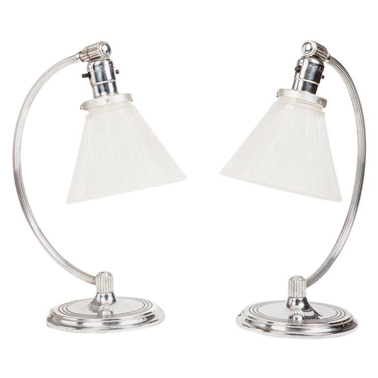 Pair of Art Deco Machine Age Chrome Table Lamps by Chase Brass and Copper 1930s