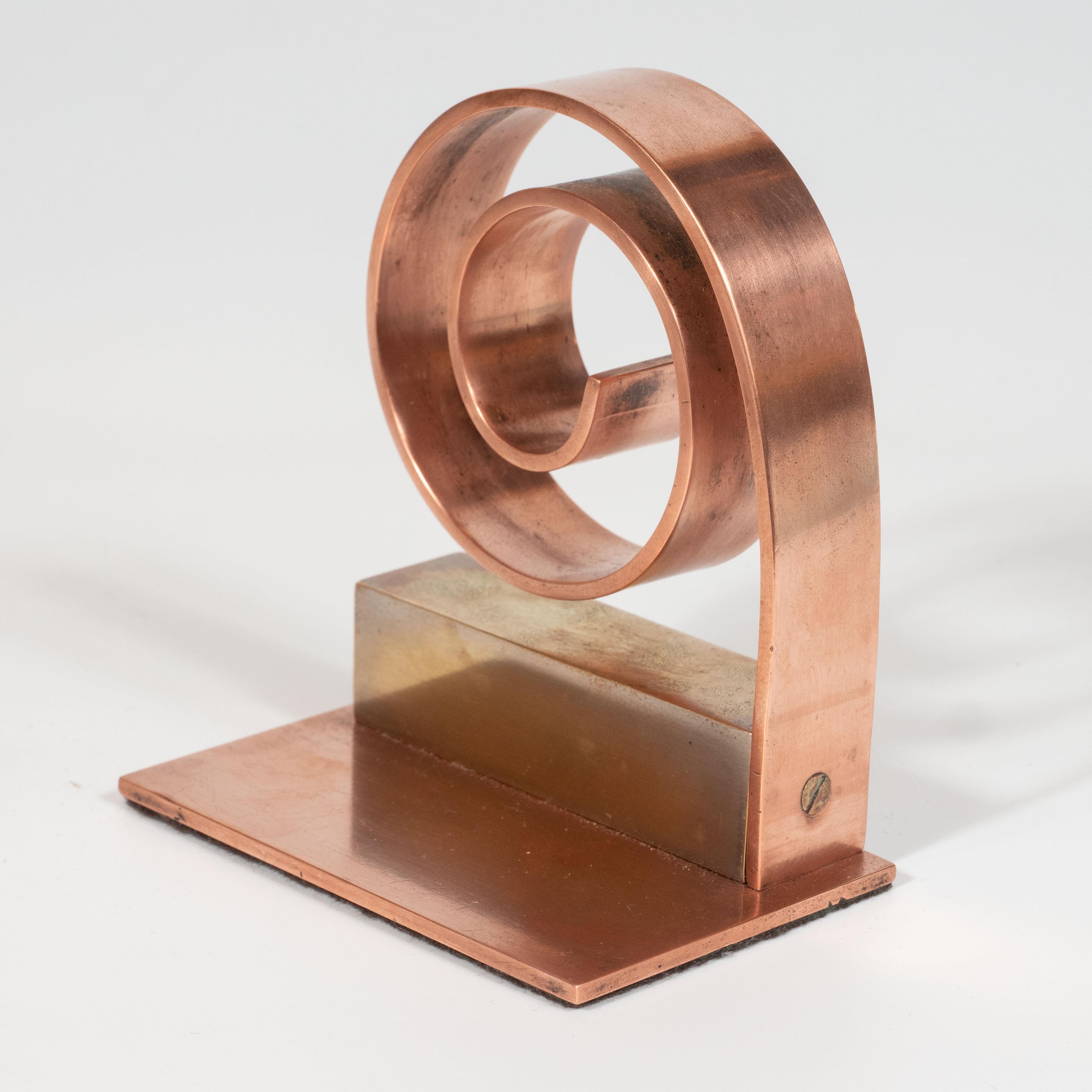 Pair of Art Deco Machine Age Copper Scroll Form Book Ends by Walter Von Nessen 5