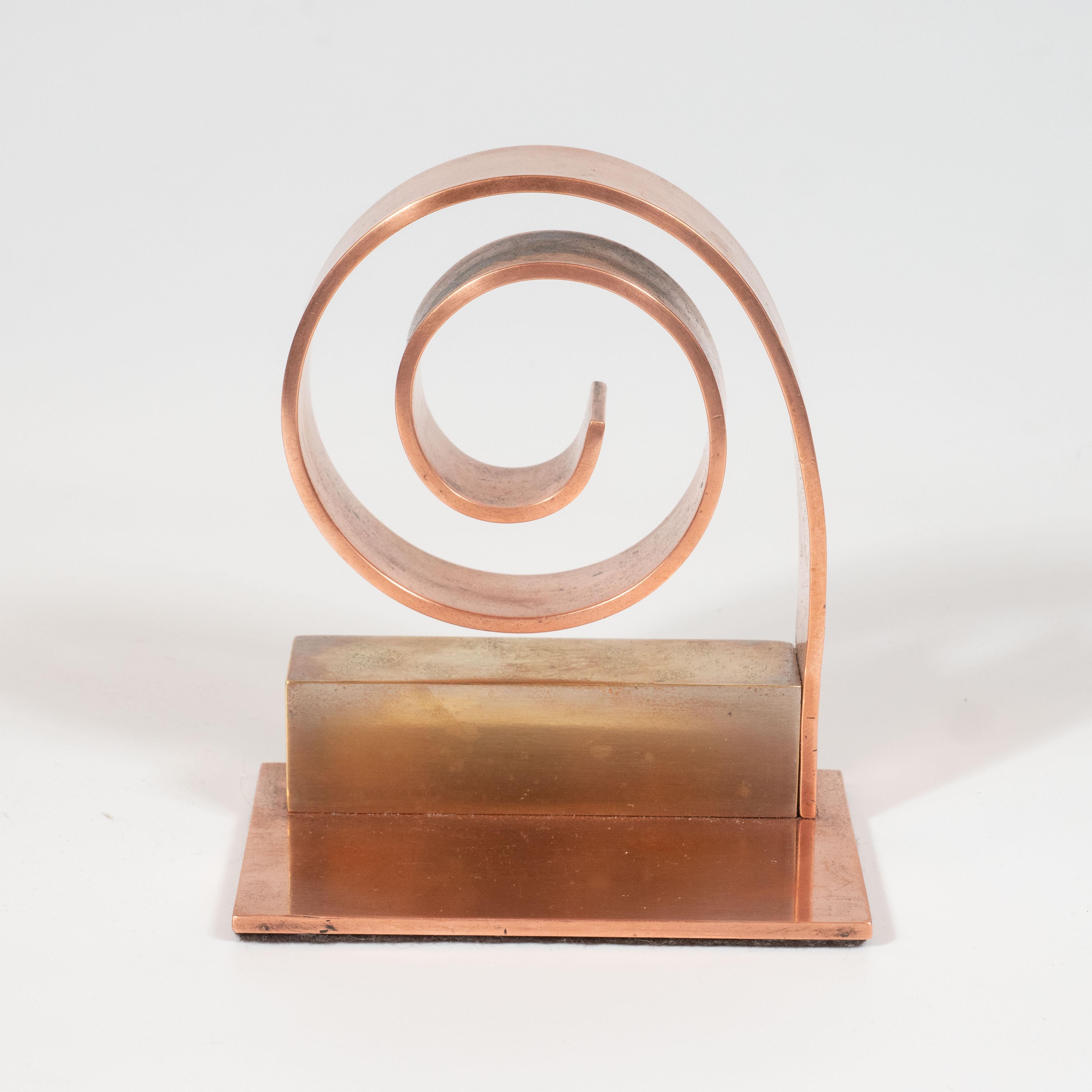 American Pair of Art Deco Machine Age Copper Scroll Form Book Ends by Walter Von Nessen