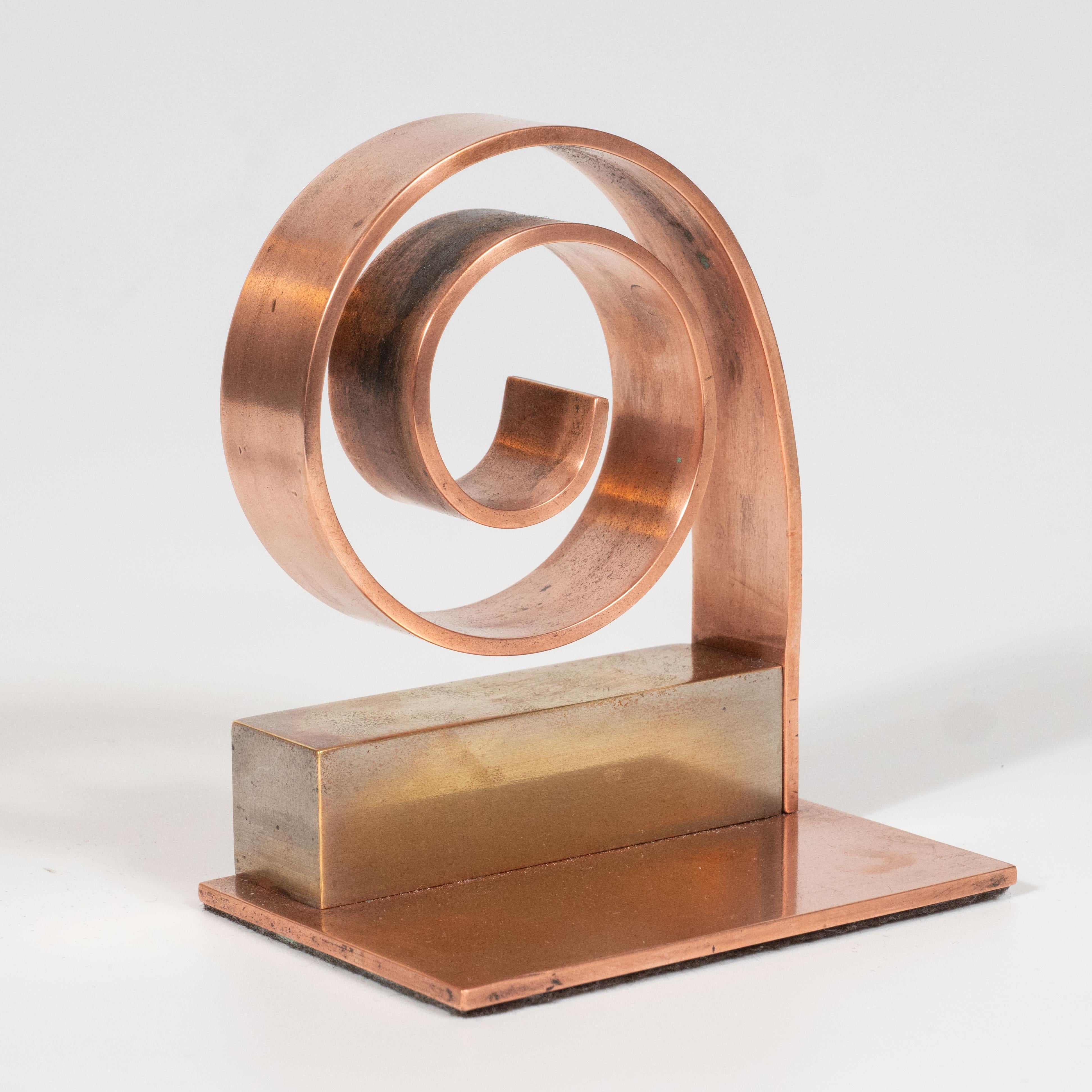 Mid-20th Century Pair of Art Deco Machine Age Copper Scroll Form Book Ends by Walter Von Nessen