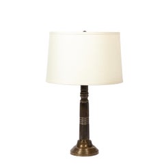 Pair of Art Deco Machine Age Skyscraper Style Banded Antique Brass Table Lamps