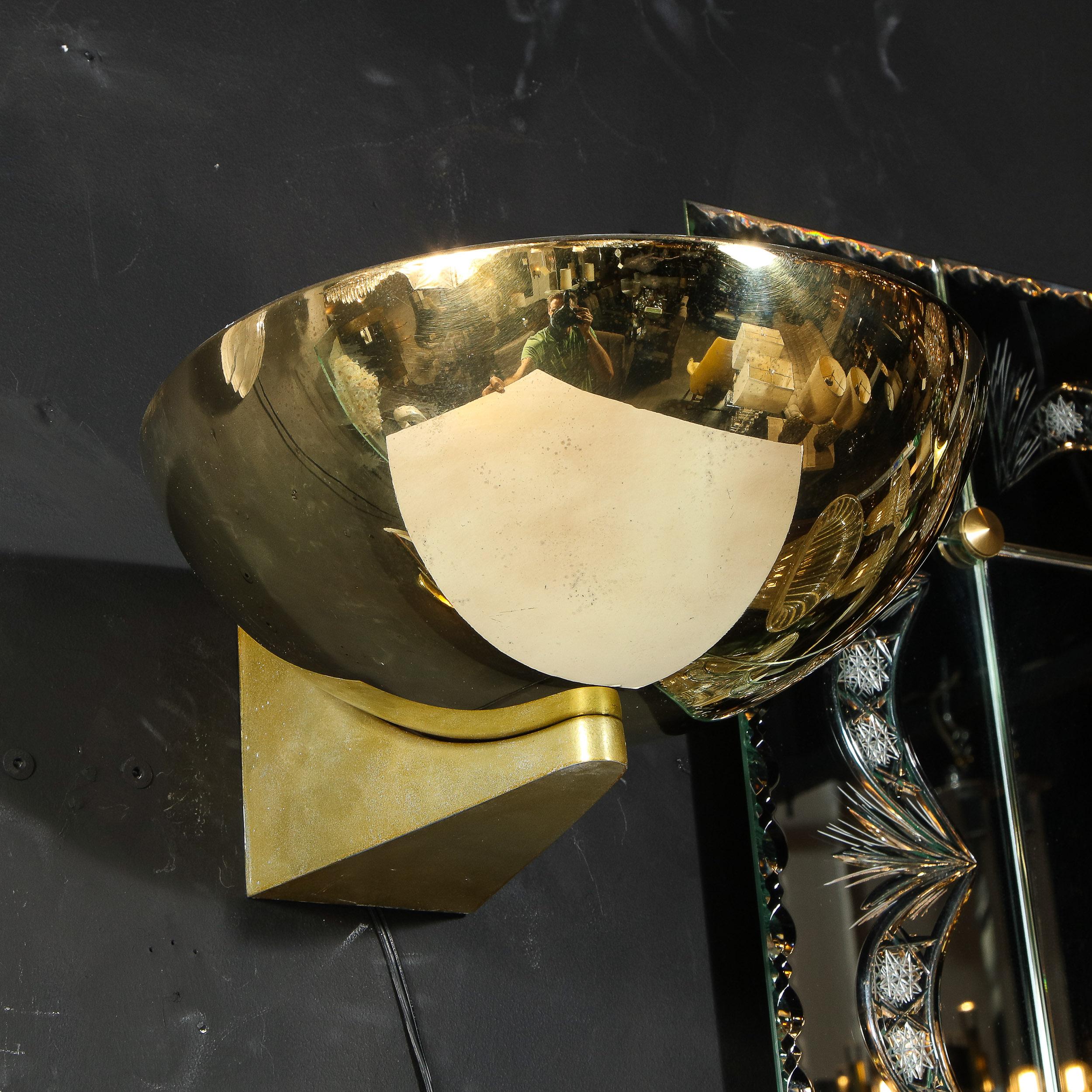 Pair of Art Deco Machine Age Streamlined Brass Sconces Signed by Kurt Versen 4