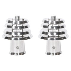 Pair of Art Deco Machine Age Table Lamps in Polished Aluminum w/ Banded Detail