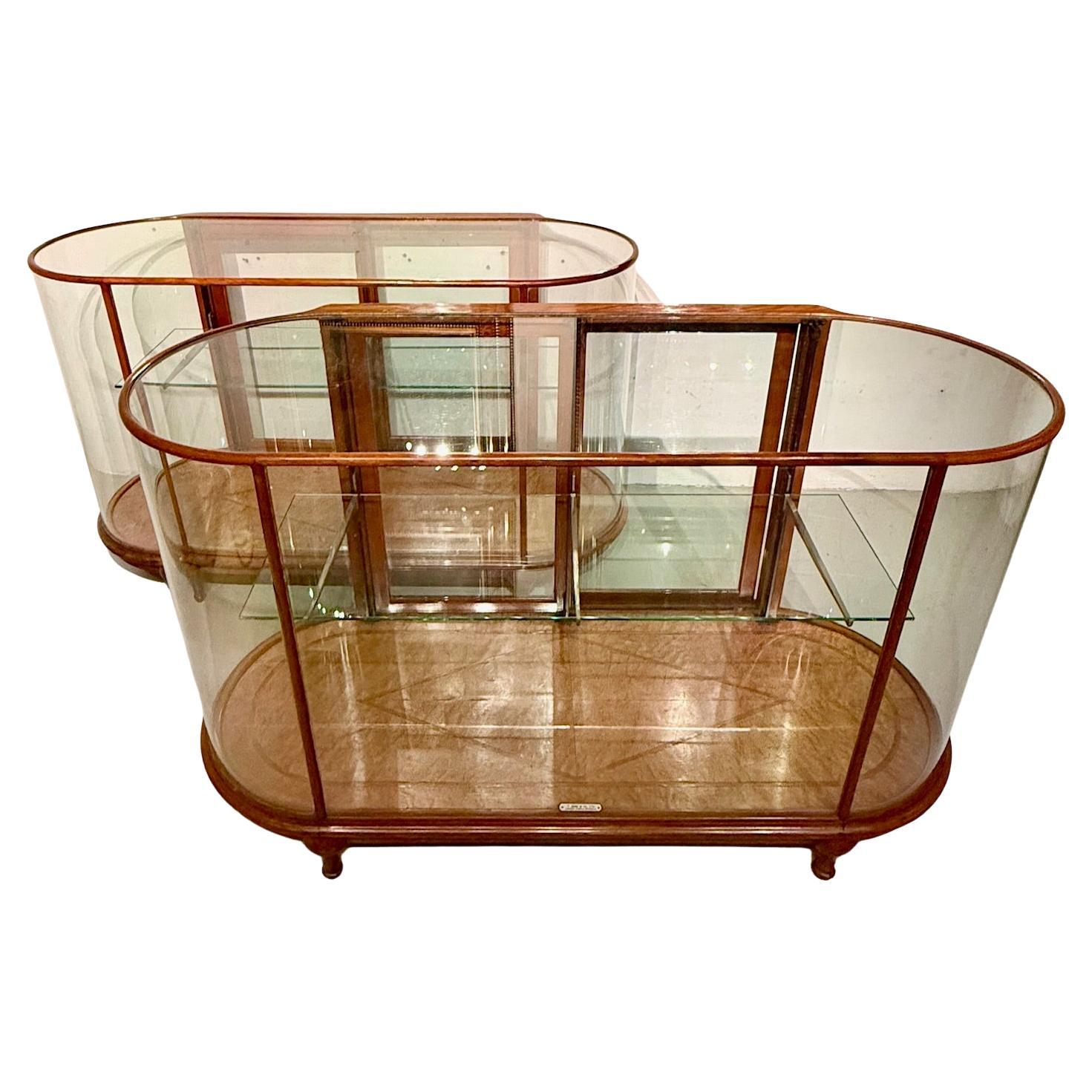 Pair of Art Deco Mahogany Display Cabinets For Sale