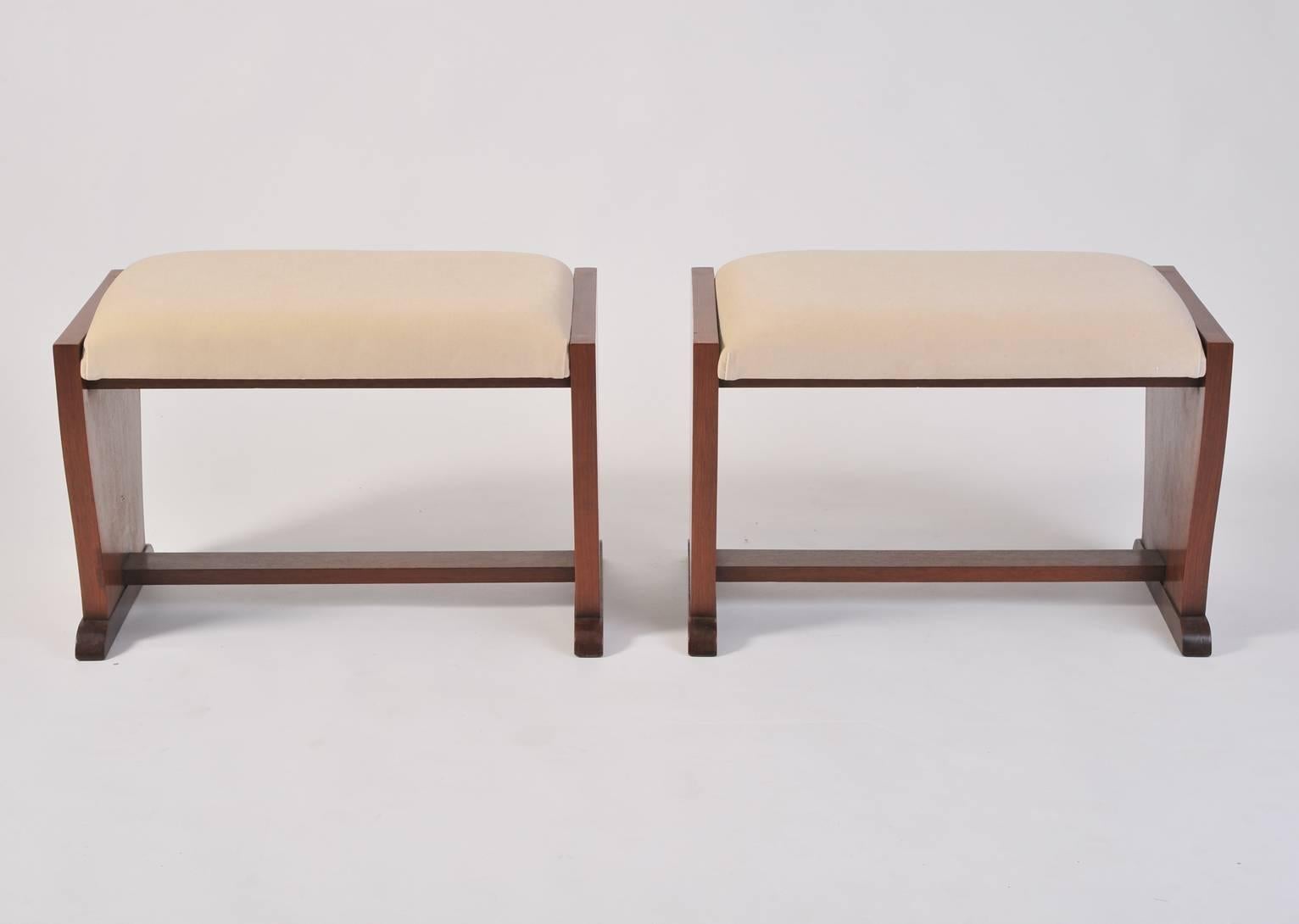 Pair of Art Deco Mahogany Stools In Good Condition In London, GB