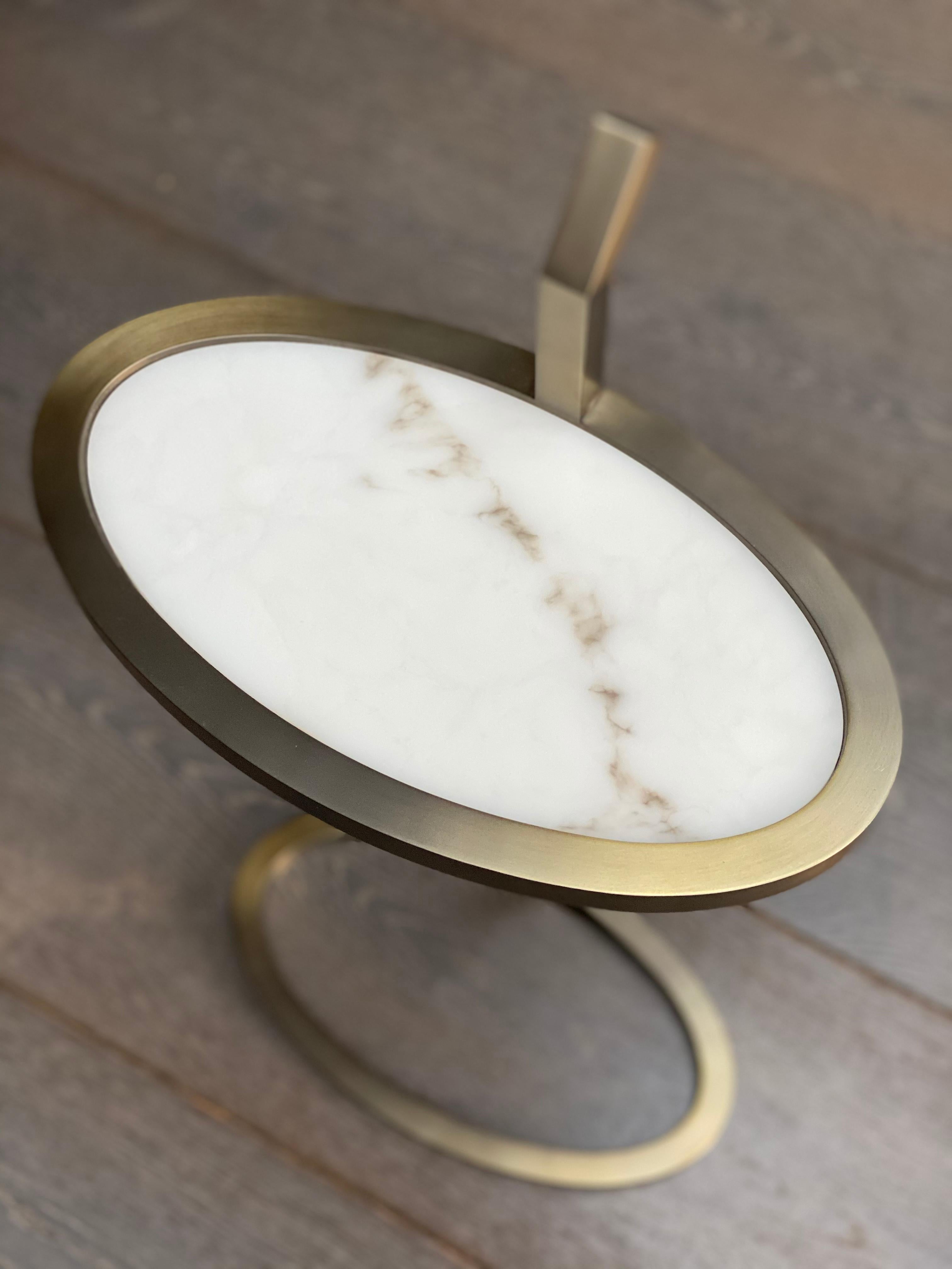 Contemporary Art Deco Manhattan Martini Table Antique Brass Finish and Marblo Surface