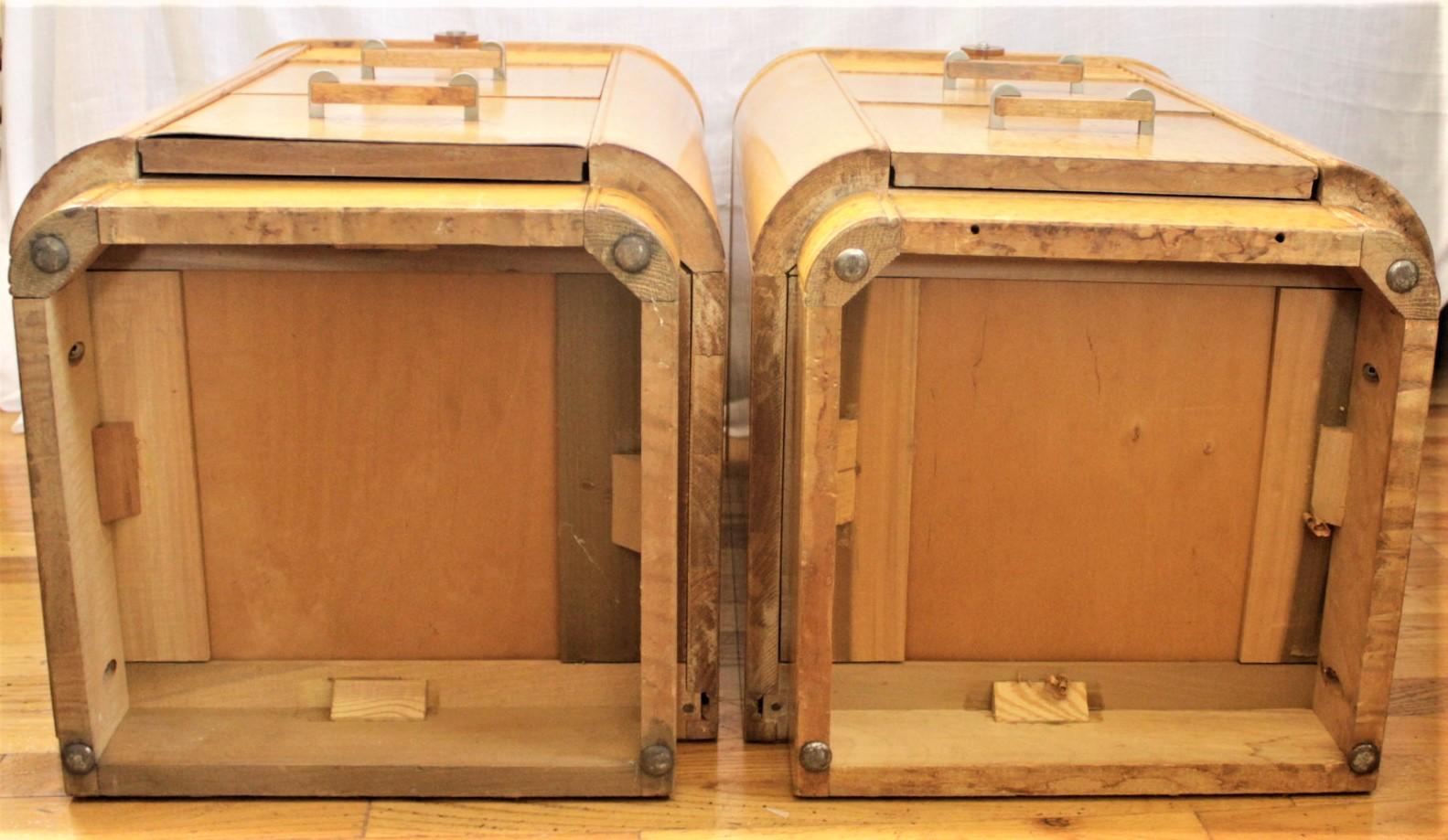 American Pair of Art Deco Maple 3 Drawer Nightstands or Cabinets with Machine Age Styling For Sale