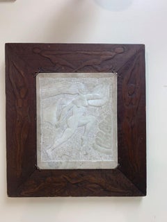 Pair of Art Deco Marble Framed Nude Wall Plaques Circa 1936 Signed Knute