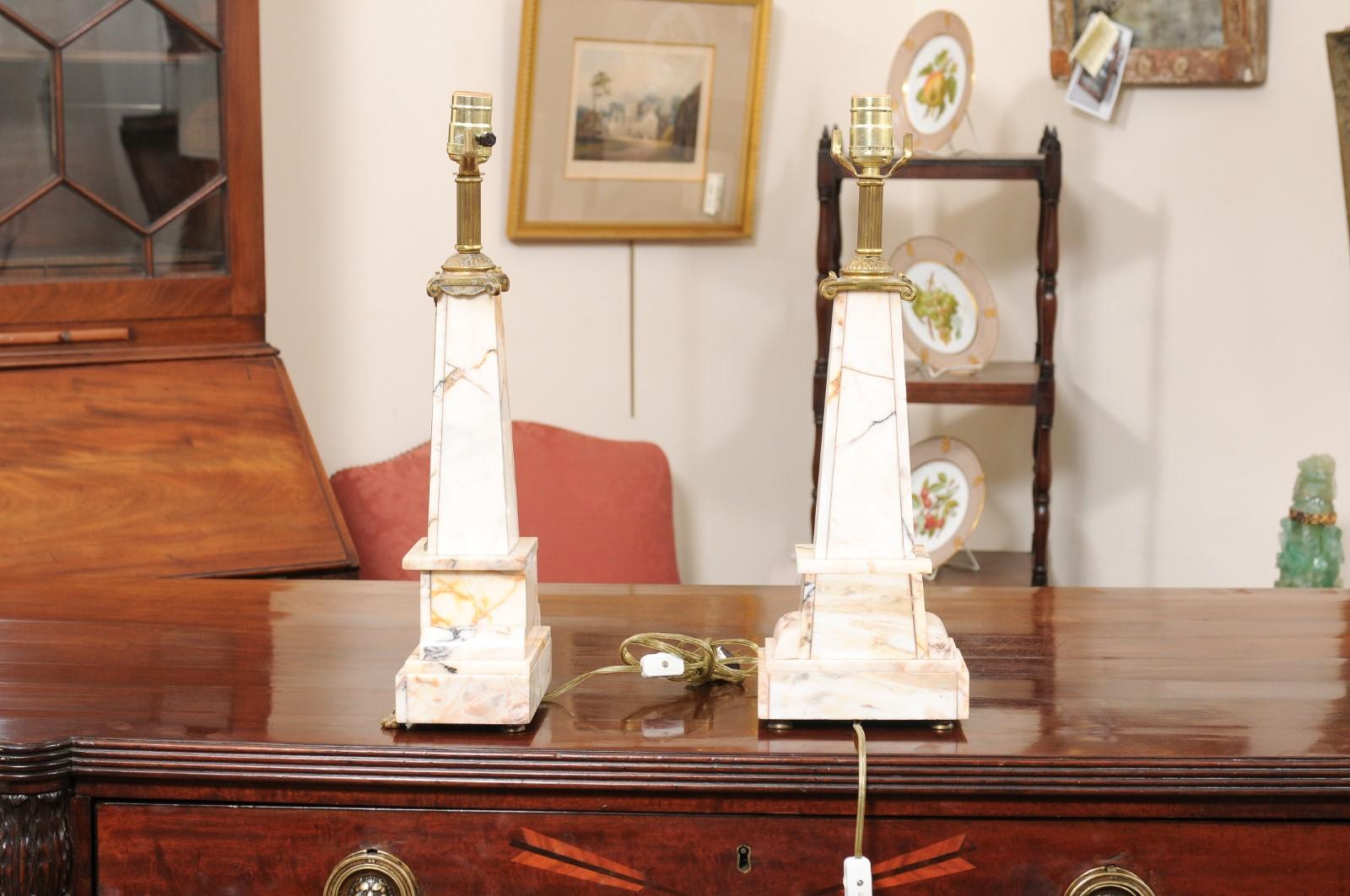  Pair of Art Deco Marble Lamps with Gilt Bronze Mounts, ca. 1920 For Sale 5