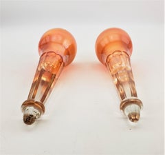 Pair of Art Deco Marigold Carnival Glass Rolls Royce or Packard Bud Vases