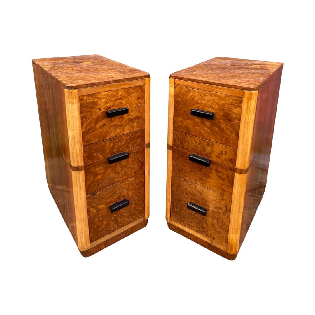We are really pleased to offer this matching pair of Art Deco Bedside Cabinets, they are configured as 3 drawers to each unit providing valuable storage space for the bedroom especially those items you need at hand quickly and seem to get lost. This