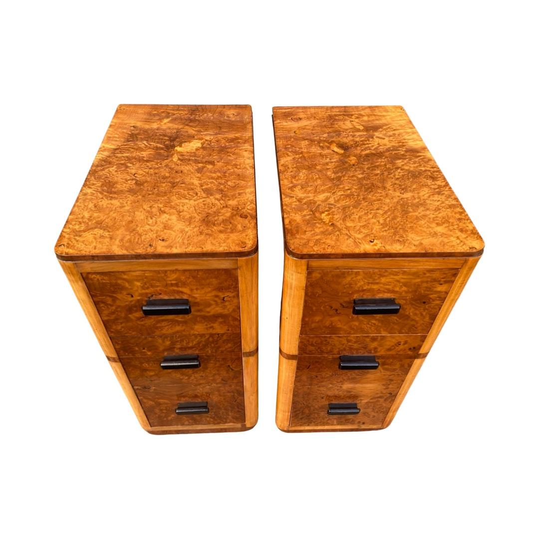 Walnut Pair of Art Deco Matching Bedside Cabinets