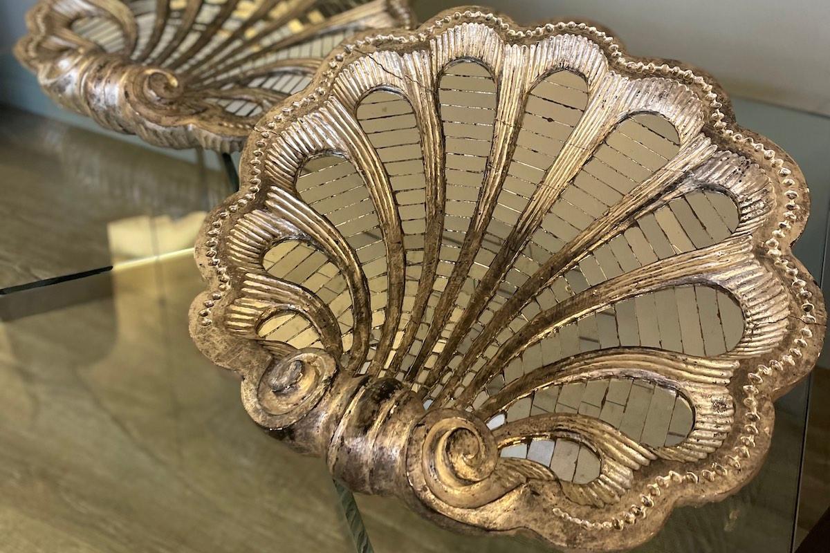 Paar Art-Déco-Medaillons aus versilbertem Holz und Spiegelmosaik im Angebot 10