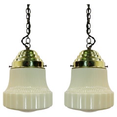 Pair of Art Deco Milk Glass Pendant Light