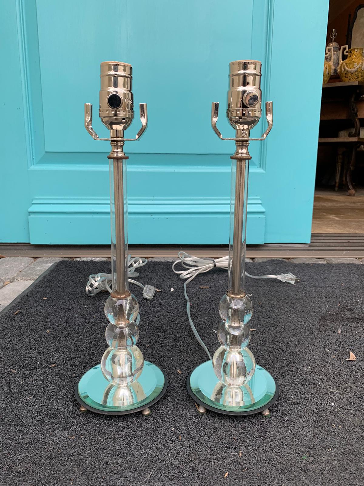 Pair of Art Deco Mirror and crystal glass dressing table lamps, circa 1920s
brand new wiring