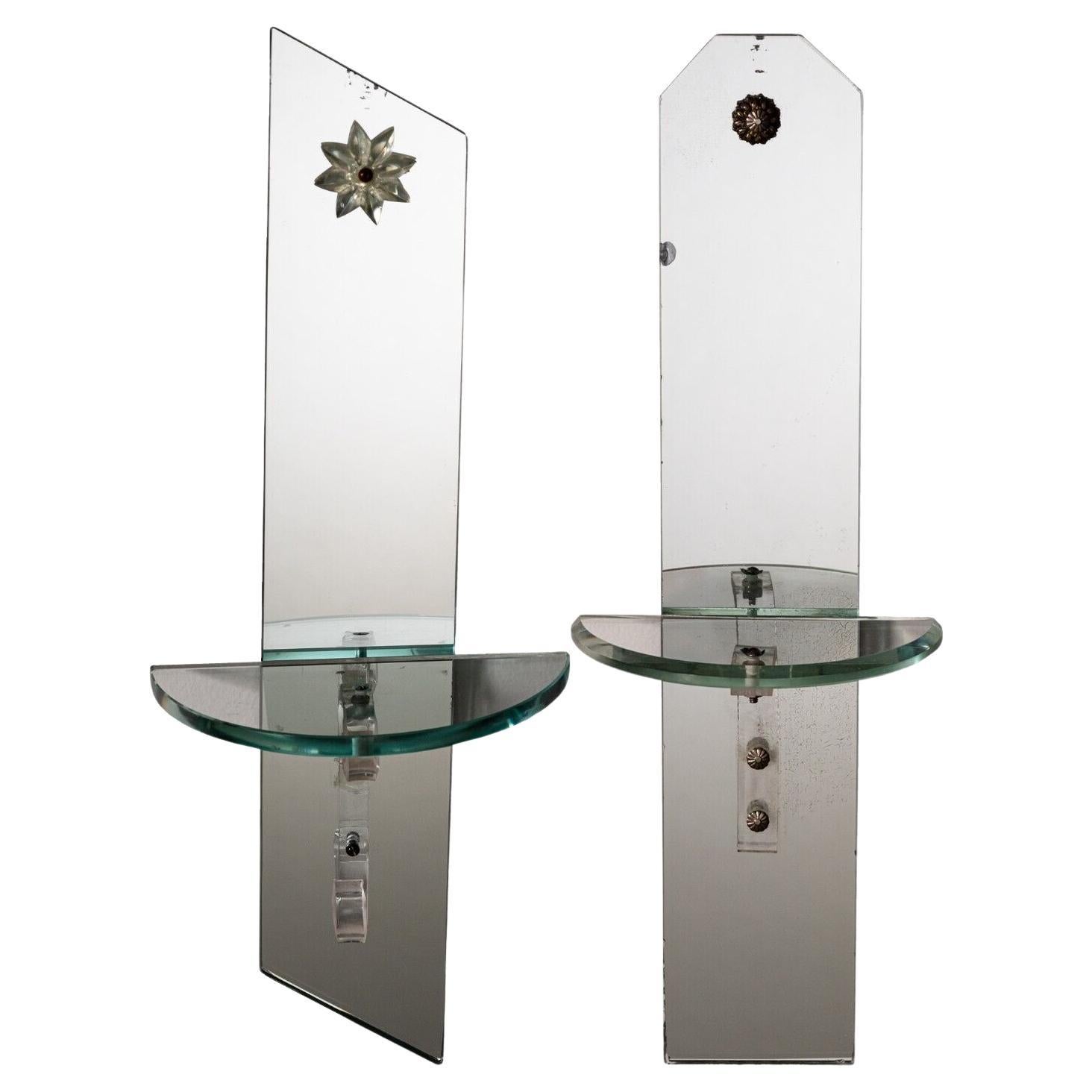 Pair of Art Deco Mirrored Glass Sconce Shelfs For Sale