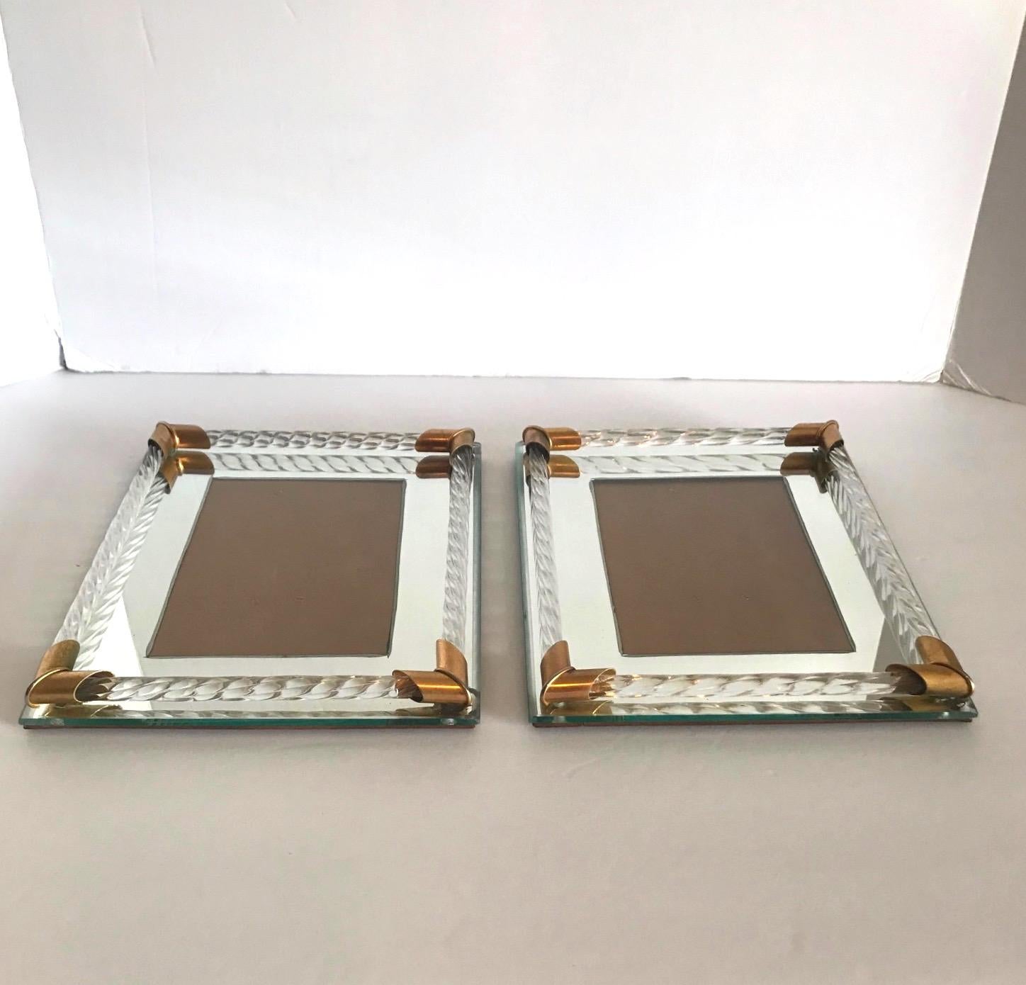 Pair of Art Deco Mirrored Picture Frames with Murano Glass Rope, 1940s 3
