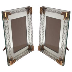 Pair of Art Deco Mirrored Picture Frames with Murano Glass Rope, 1940s