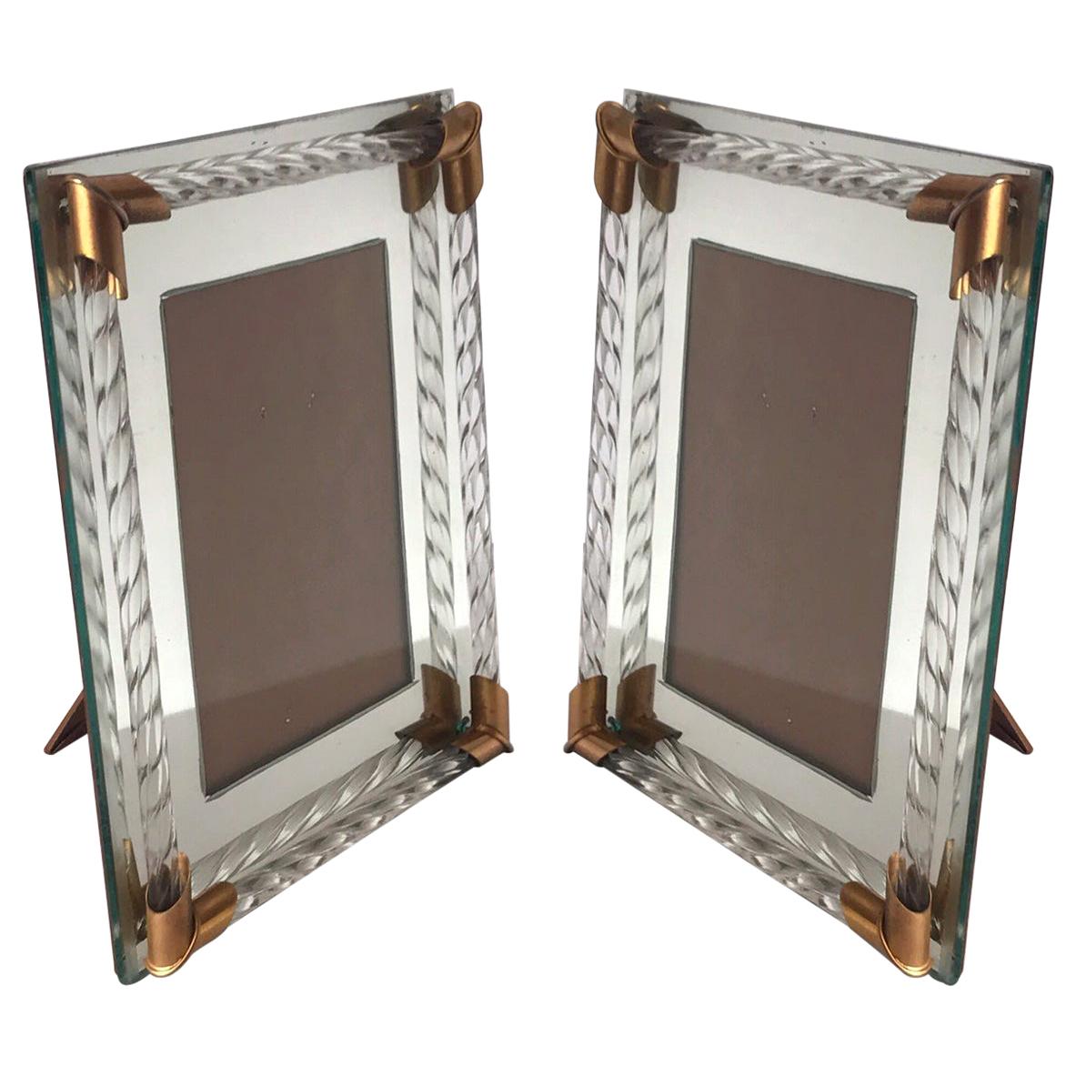 Pair of Art Deco Mirrored Picture Frames with Murano Glass Rope, 1940s