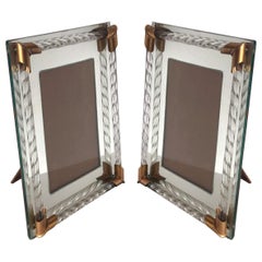 Pair of Art Deco Mirrored Picture Frames with Murano Glass Rope, 1940s