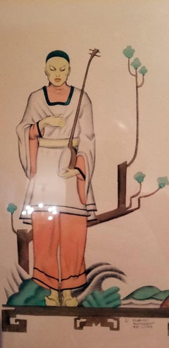 Pair of Art Deco Mixed Media Paintings by Robert Reinhardt Von Liski