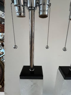 Pair of Art Deco Modern Rock Crystal,  Double Sockets, Table Lamps