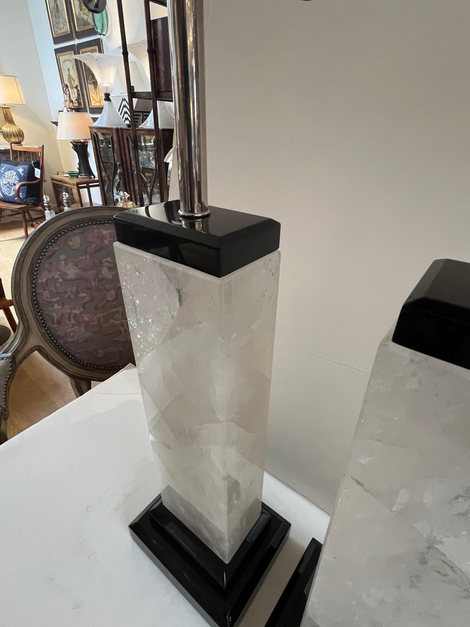 Pair of Art Deco Modern Alabaster Double Sockets Table Lamps In Good Condition For Sale In Los Angeles, CA