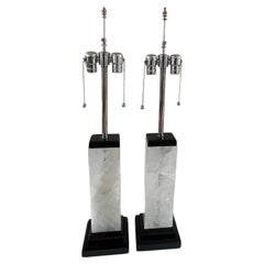 Paar moderne Art-Déco-Tischlampen aus Alabaster mit doppelten Fassungen