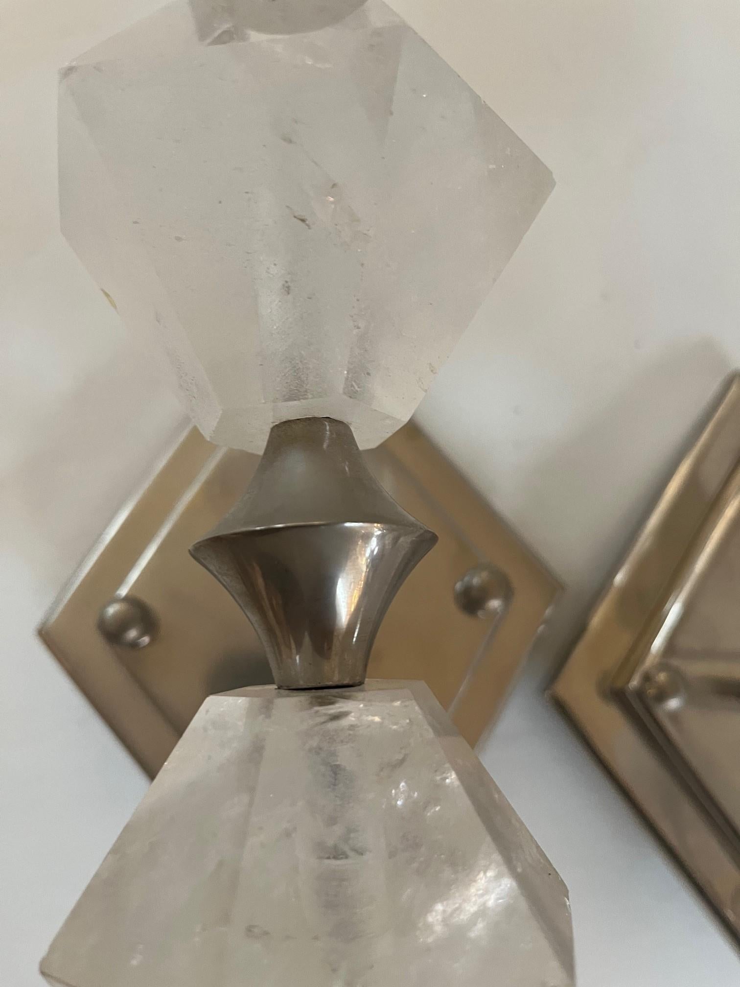 American Pair of Art Deco Modern Rock Crystal Sconces For Sale