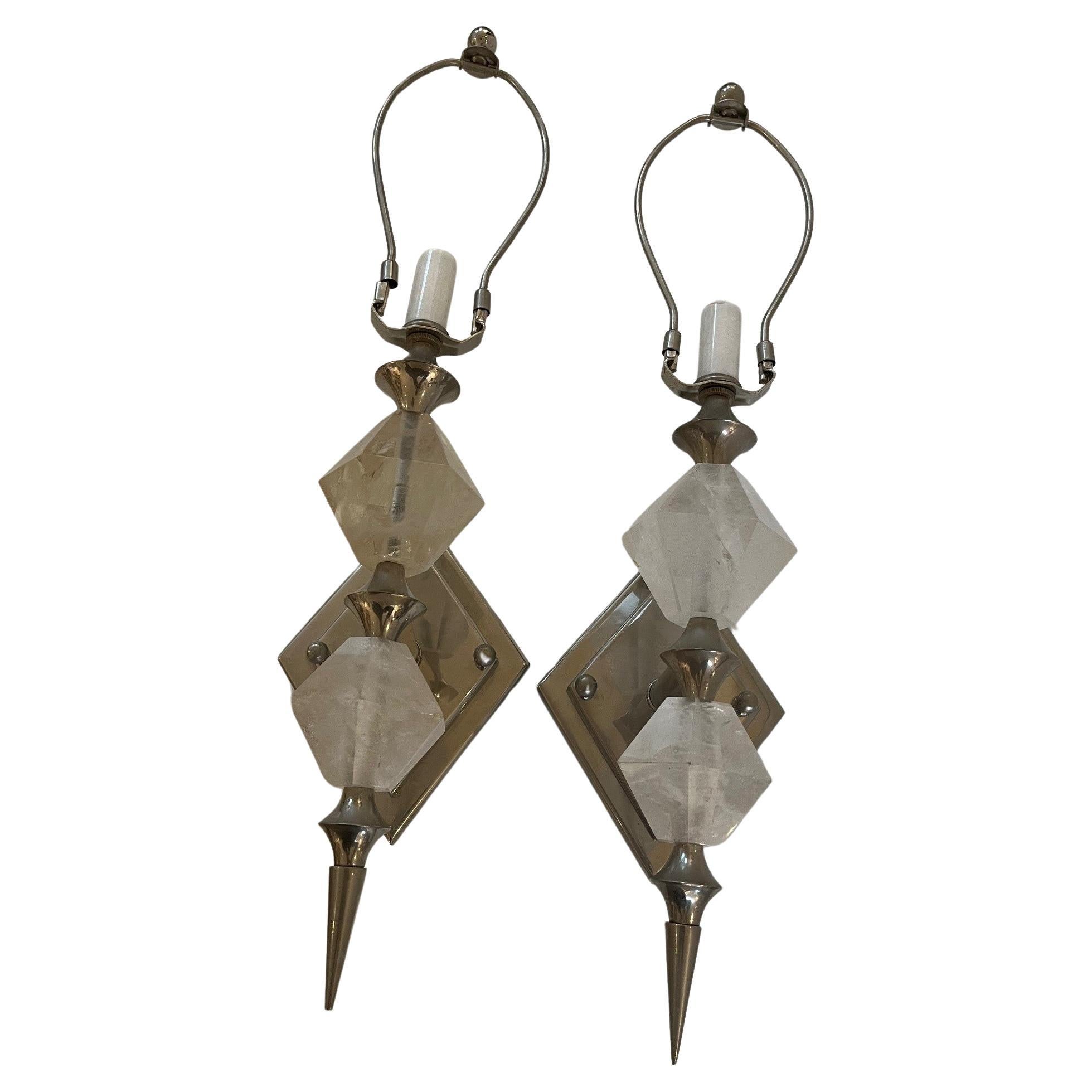 Pair of Art Deco Modern Rock Crystal Sconces For Sale
