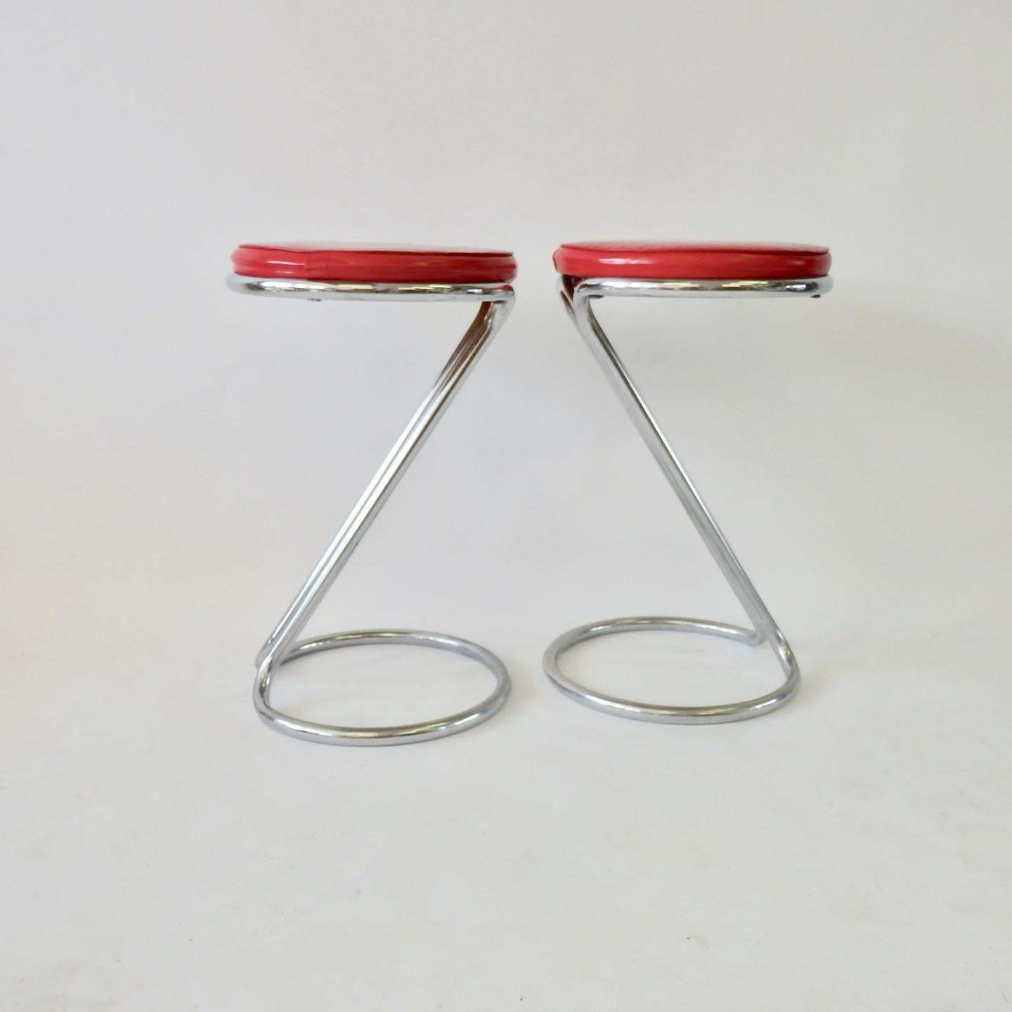 American Pair of Art Deco Moderne Gilbert Rohde for Troy Sunshade Chrome Z Stools