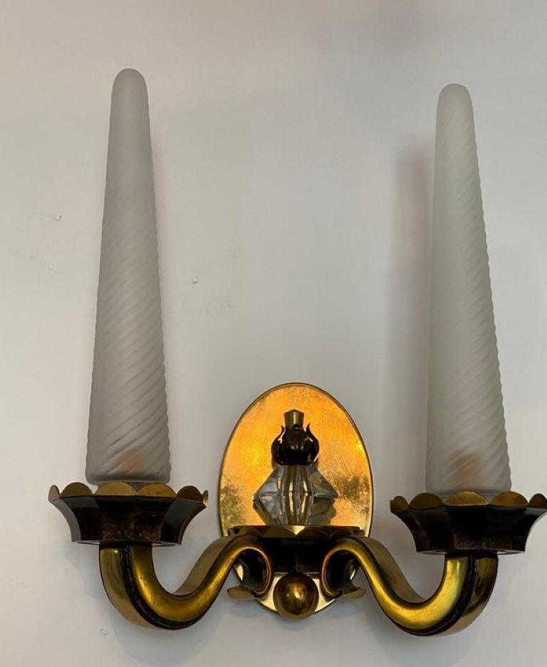 French Pair of Art Deco Moderne Wall Sconces For Sale