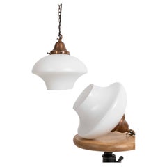 Vintage Pair of Art Deco Modernist Church Opaline Glass Pendant Lamp, C.1930
