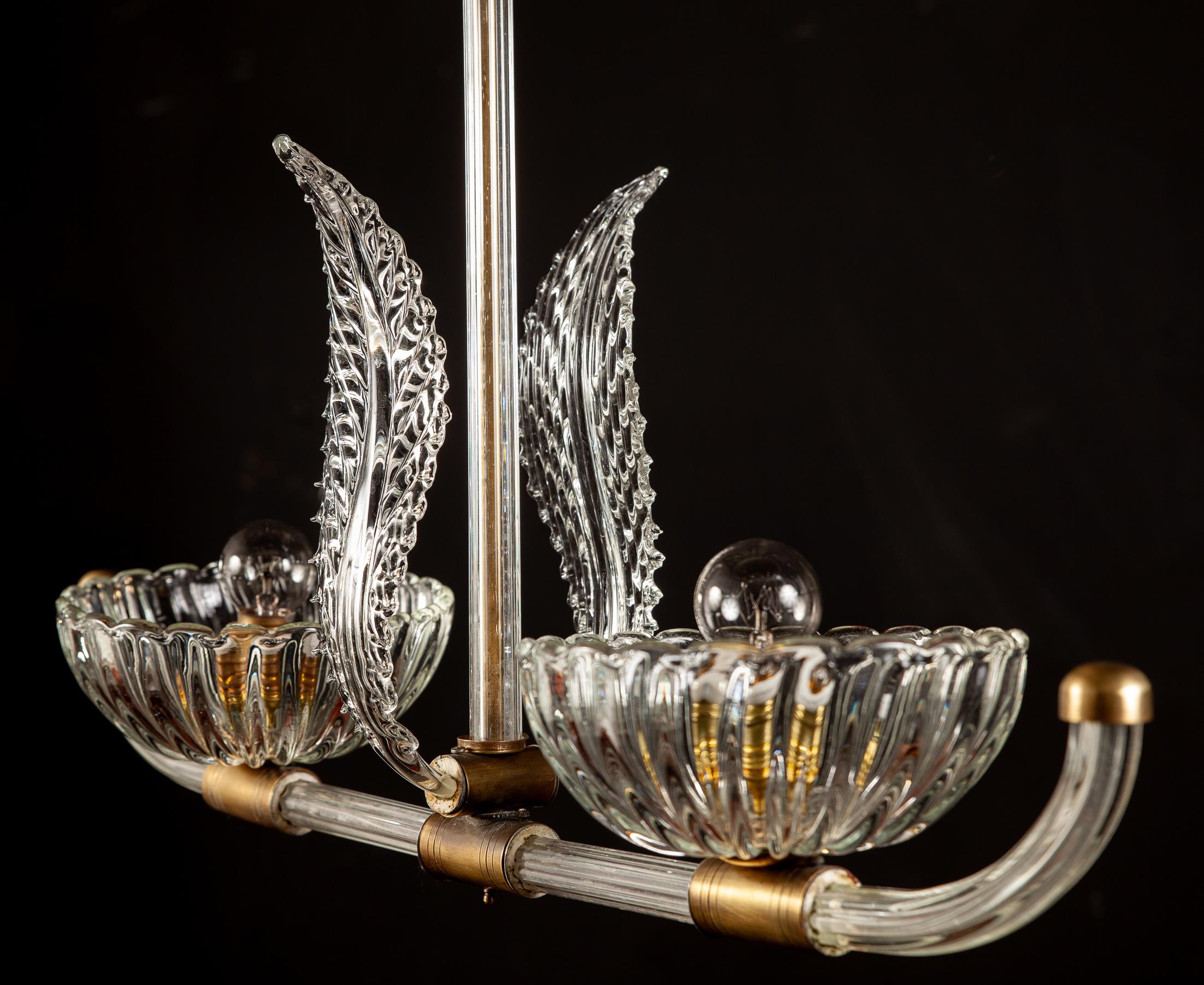 Art Déco Coppia di pendenti o lanterne in vetro di Murano e ottone Art Deco di Barovier in vendita