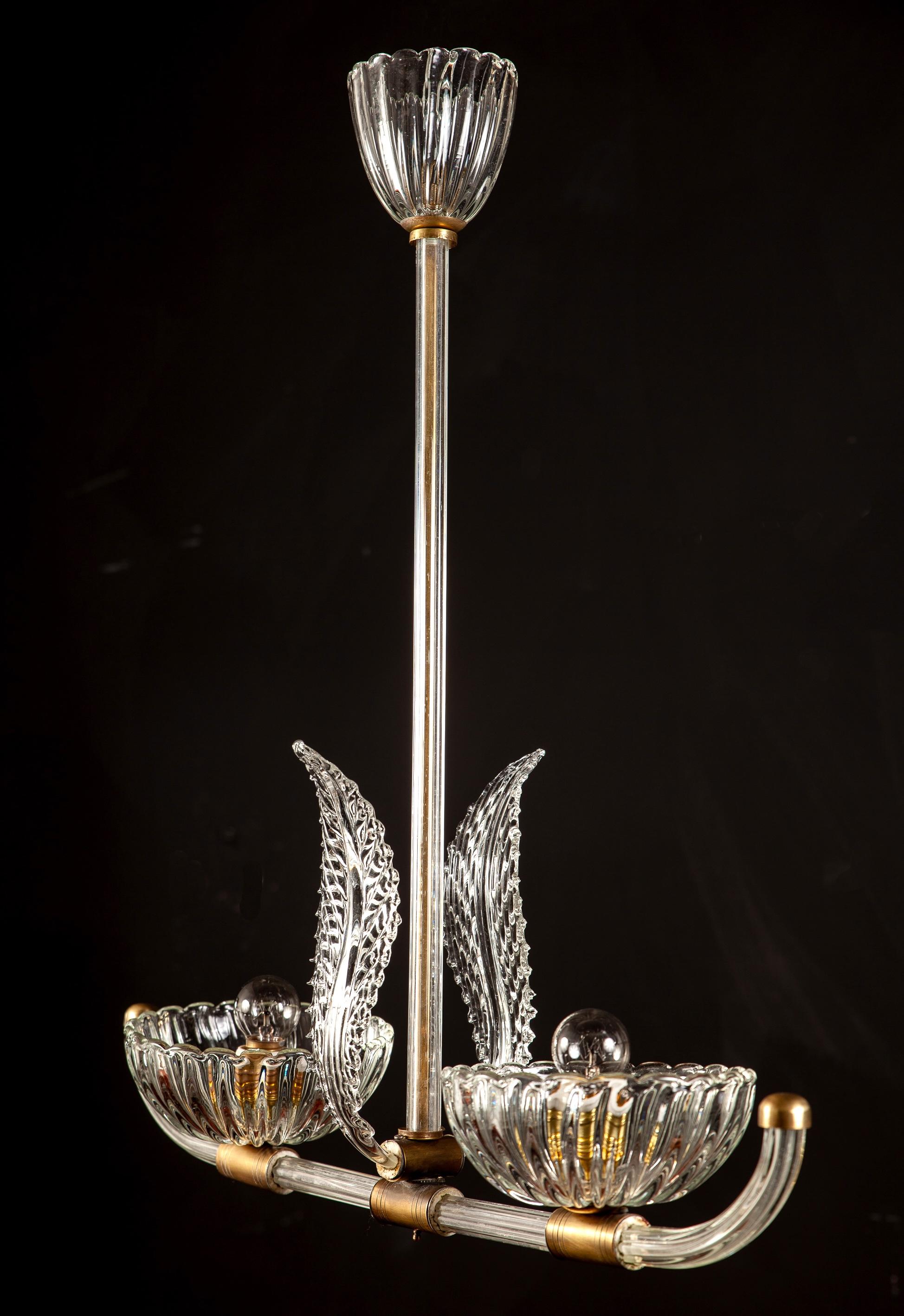 XX secolo Coppia di pendenti o lanterne in vetro di Murano e ottone Art Deco di Barovier in vendita