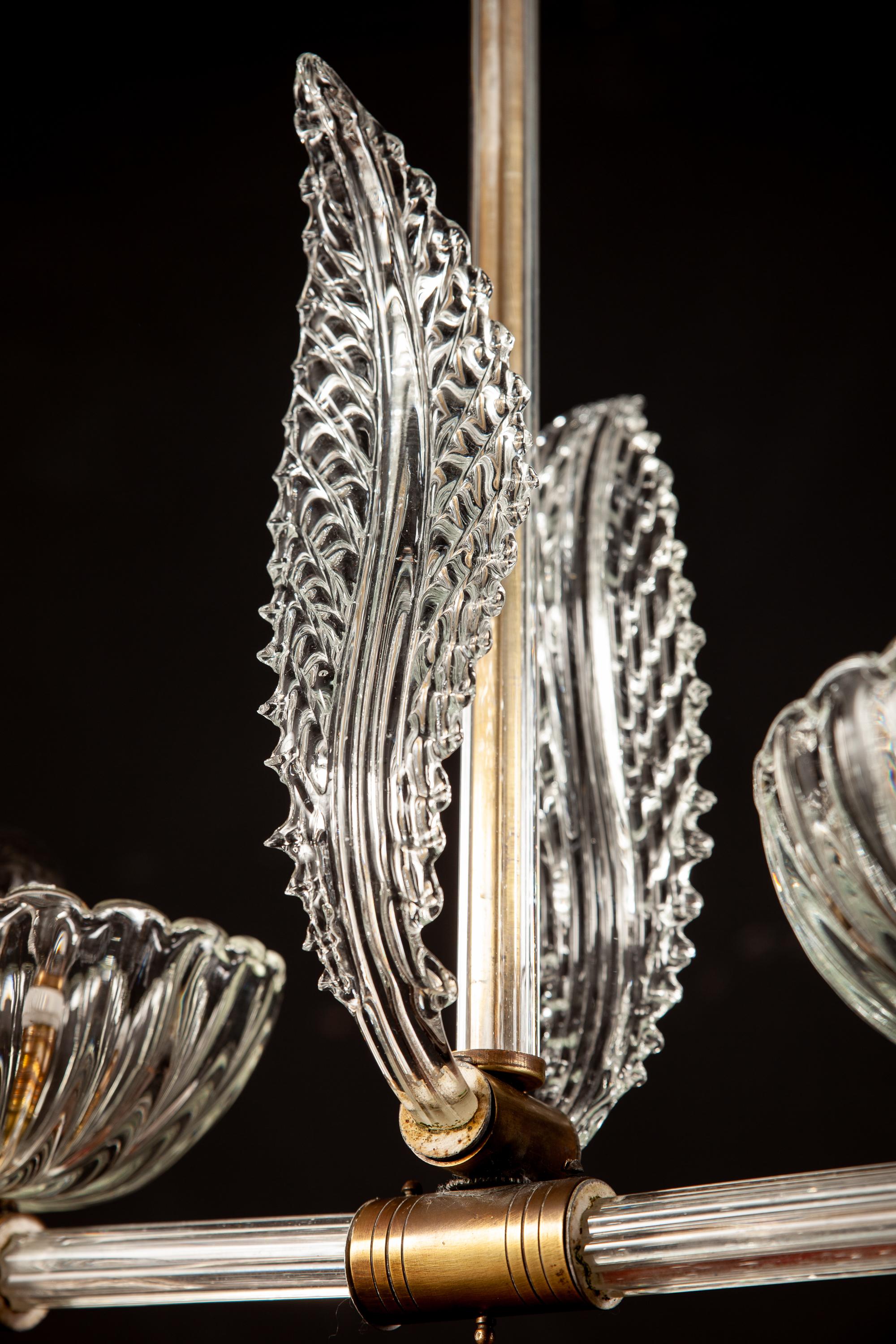 Vetro soffiato Coppia di pendenti o lanterne in vetro di Murano e ottone Art Deco di Barovier in vendita