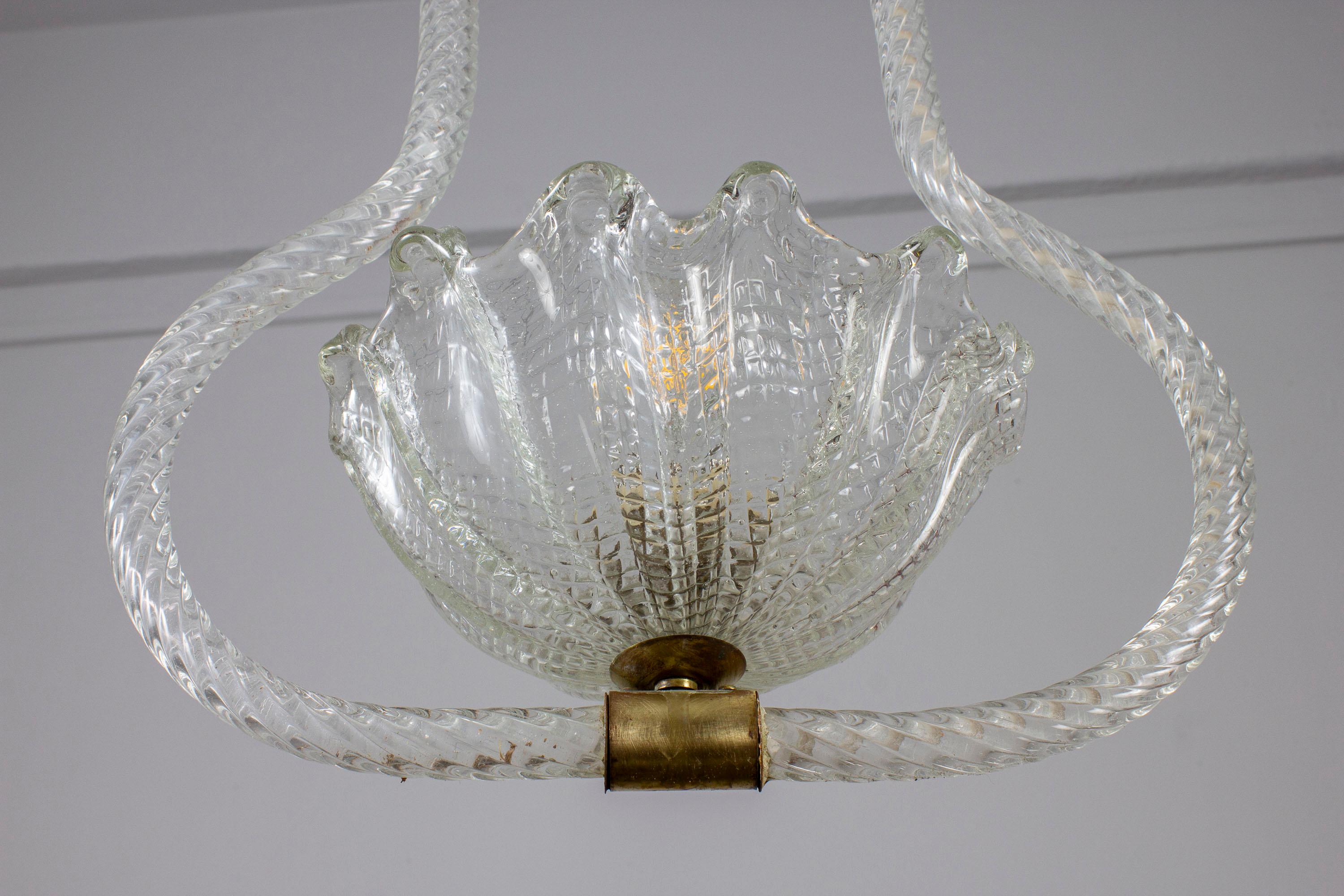 Paire de suspensions ou lanternes Art Déco en verre de Murano et laiton par Barovier en vente 1