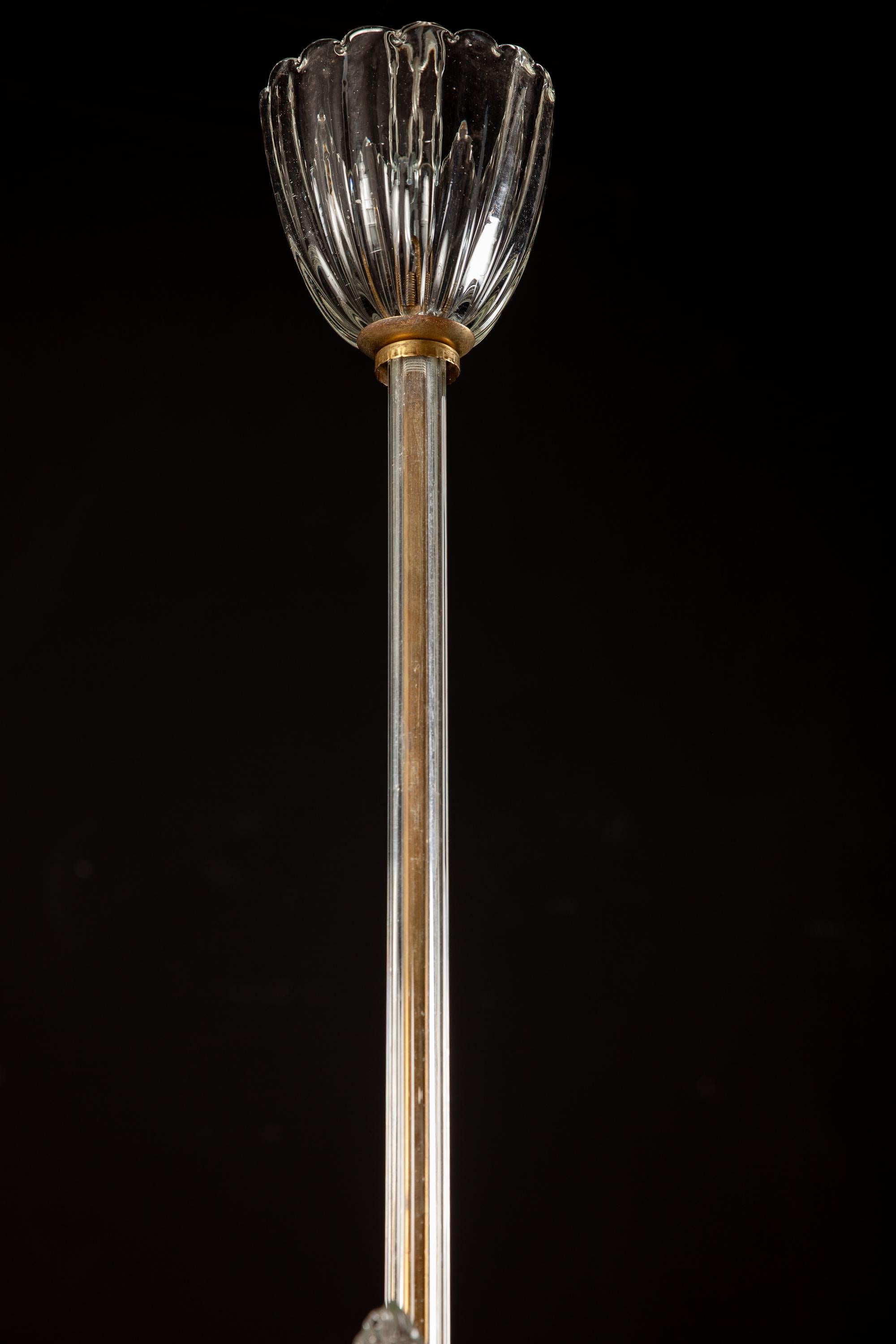 Coppia di pendenti o lanterne in vetro di Murano e ottone Art Deco di Barovier in vendita 1