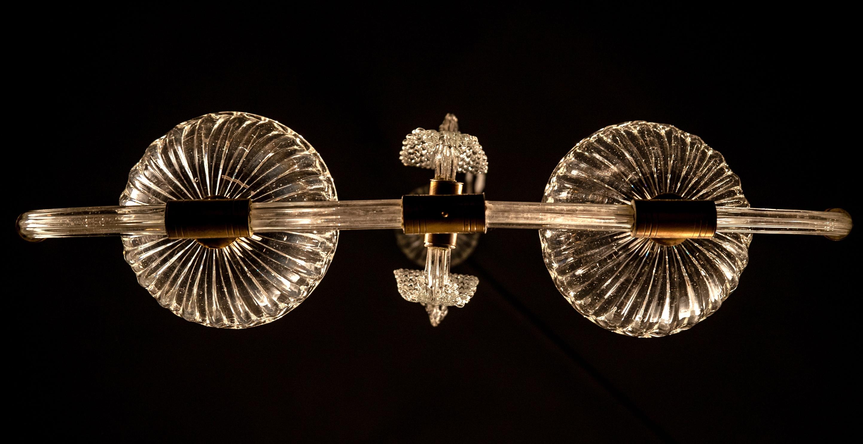 Coppia di pendenti o lanterne in vetro di Murano e ottone Art Deco di Barovier in vendita 2