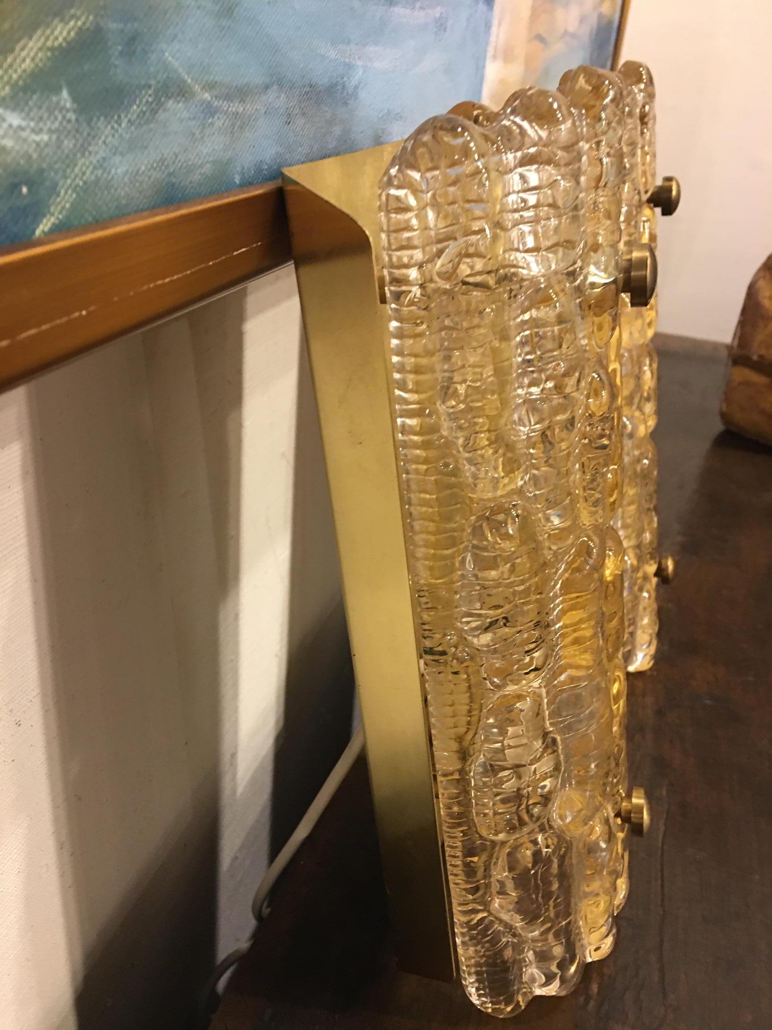 Pair of Art Deco Murano Glass Sconces on Brass Bases, 20th Century In Good Condition In Savannah, GA